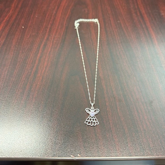 Avon Mary birthstone angel pendant Silver Necklace June Alexandrite color NIB - Picture 2 of 7
